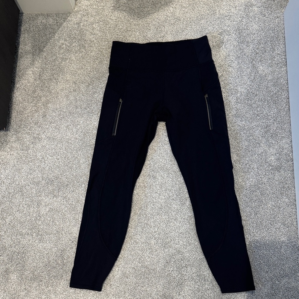 Athleta Ranier Tight - Black High-Waisted Fleece Lined with Zipper Pockets